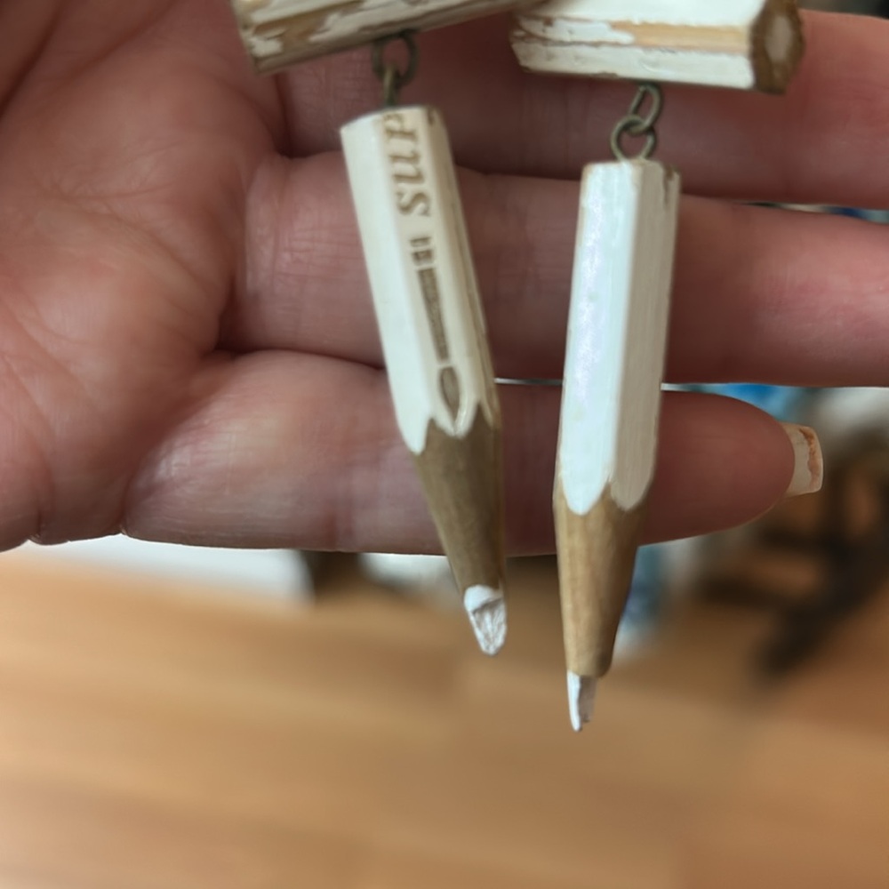 Vintage 1980’s Unique White Pencil Earrings - Picture 9 of 16